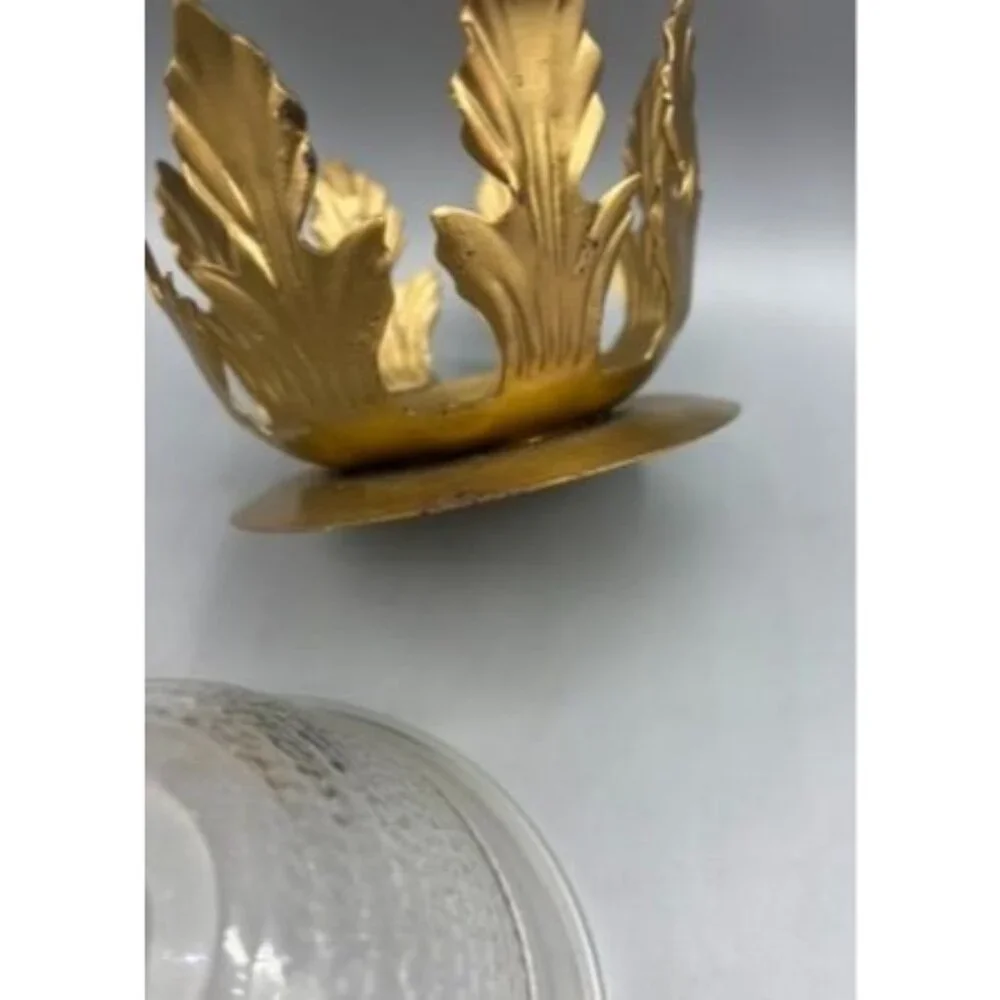 Vtg Candle Holder Gold Leaf‎ Glass Art Deco Votive or Floating Candle